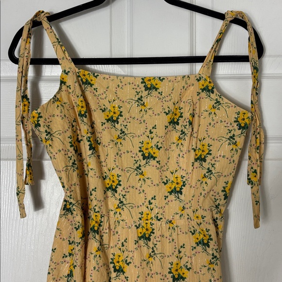 Revolve PAIGE Tamika Dress Butter Yellow Floral Midi Dress Size Medium tie strap - Picture 6 of 15